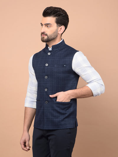 Blue Checked Waist Coat