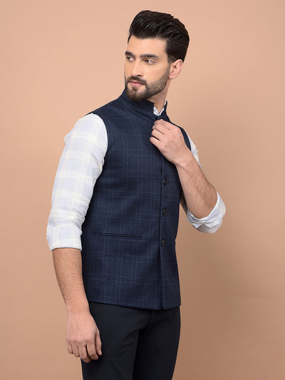 Blue Checked Waist Coat