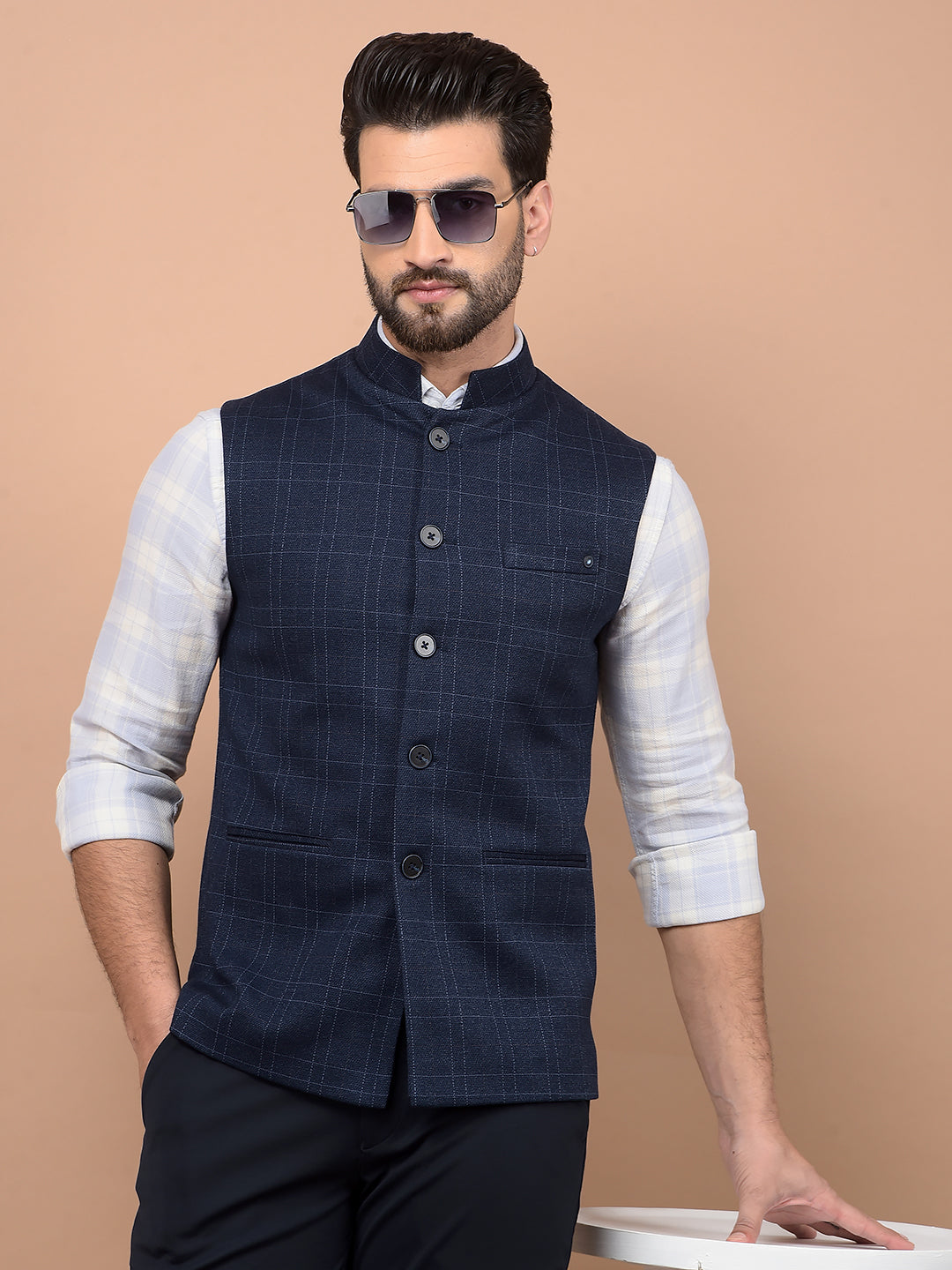 Blue Checked Waist Coat