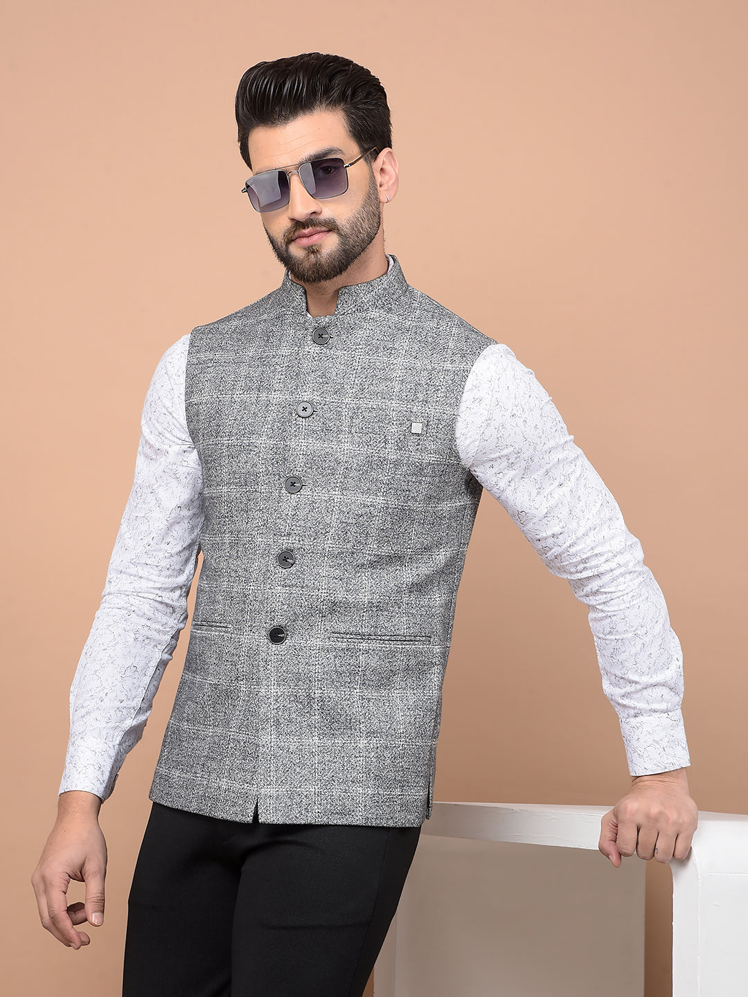 Grey Checked Waist Coat