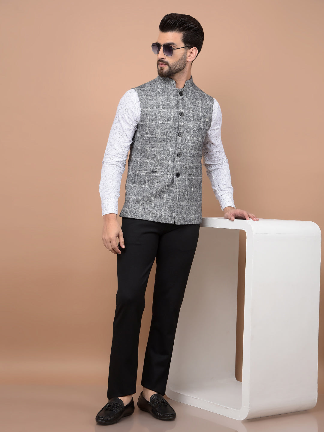 Grey Checked Waist Coat