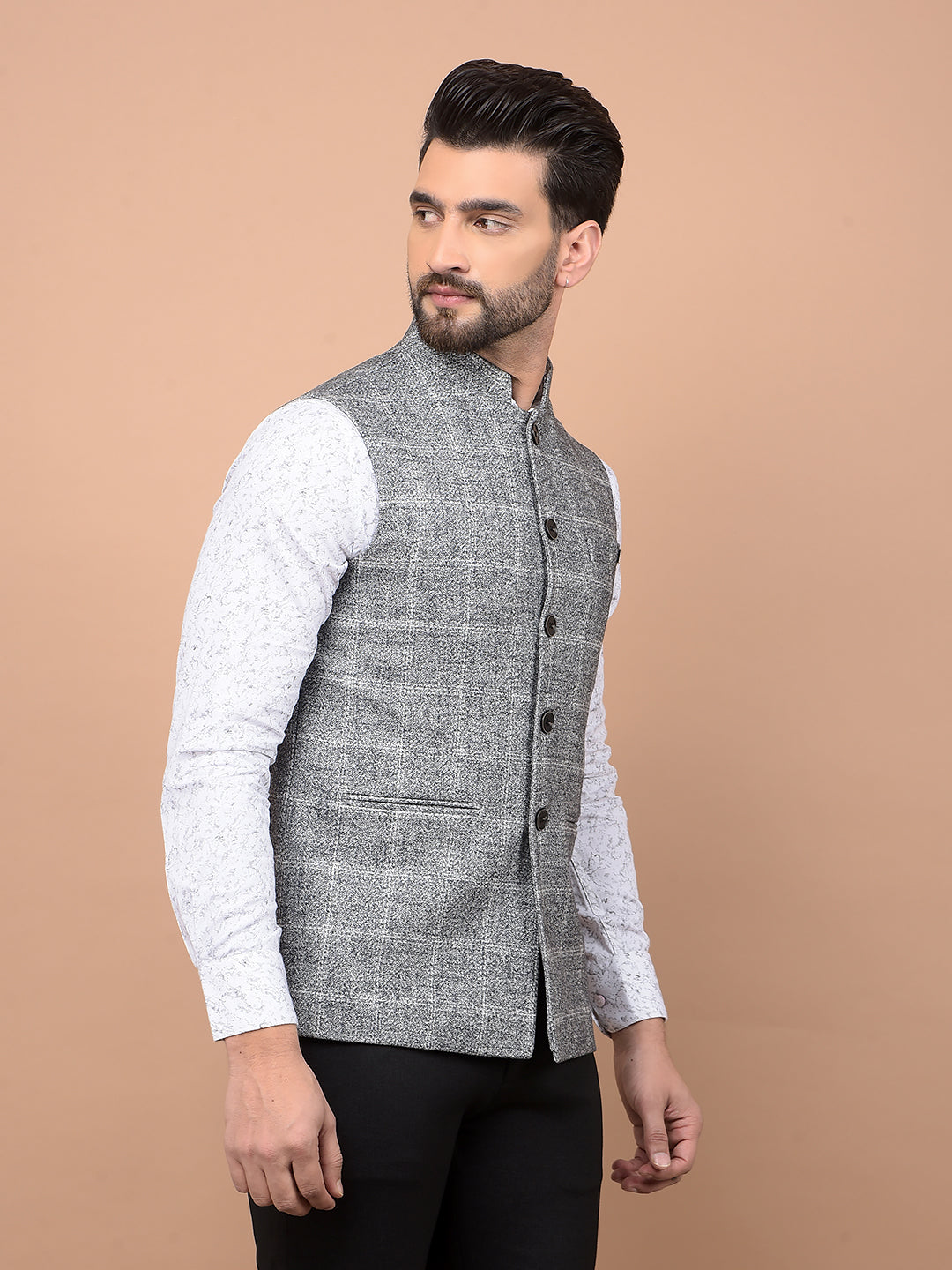 Grey Checked Waist Coat