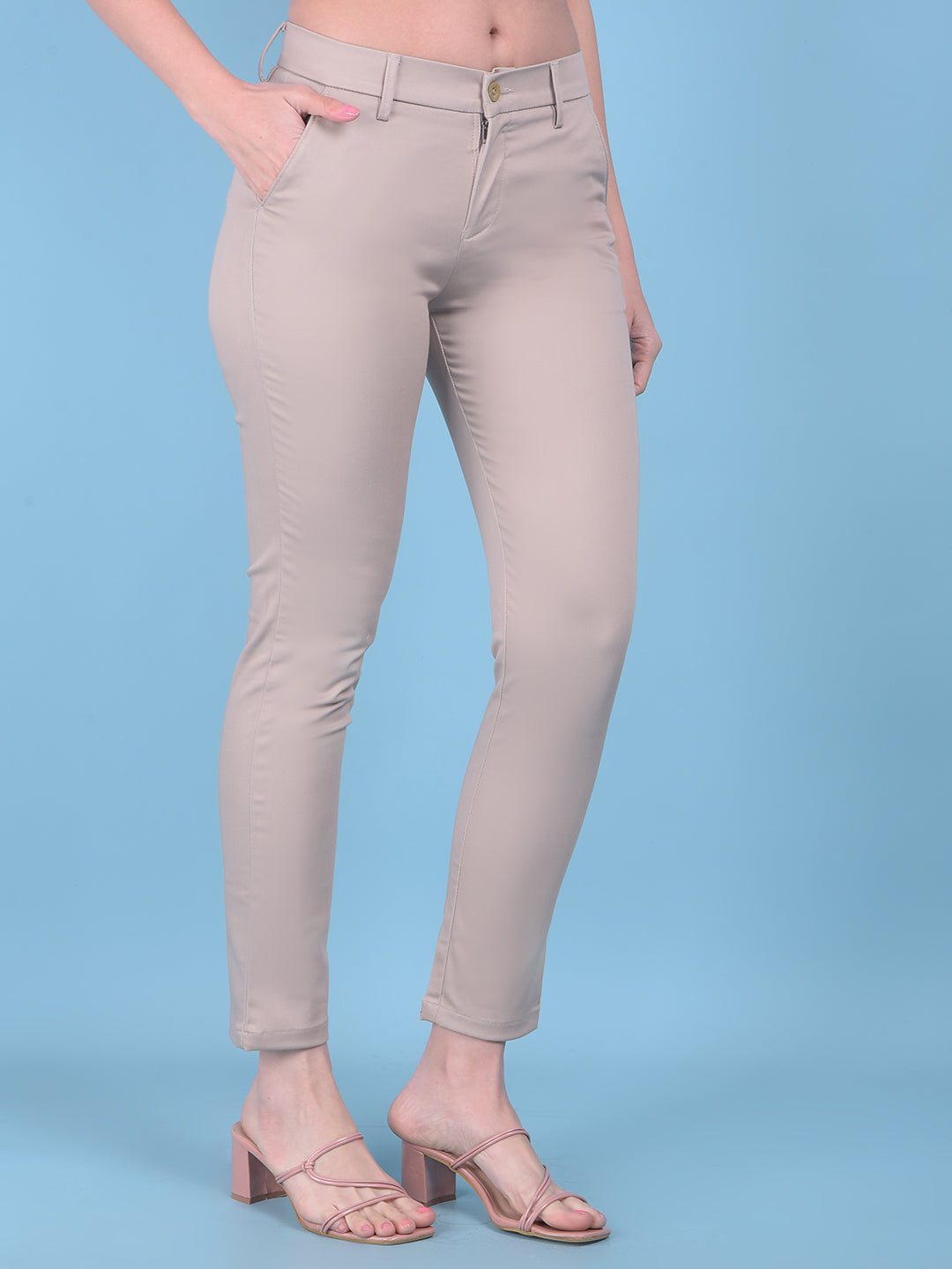 Beige Slim Trousers-Women Trousers-Crimsoune Club