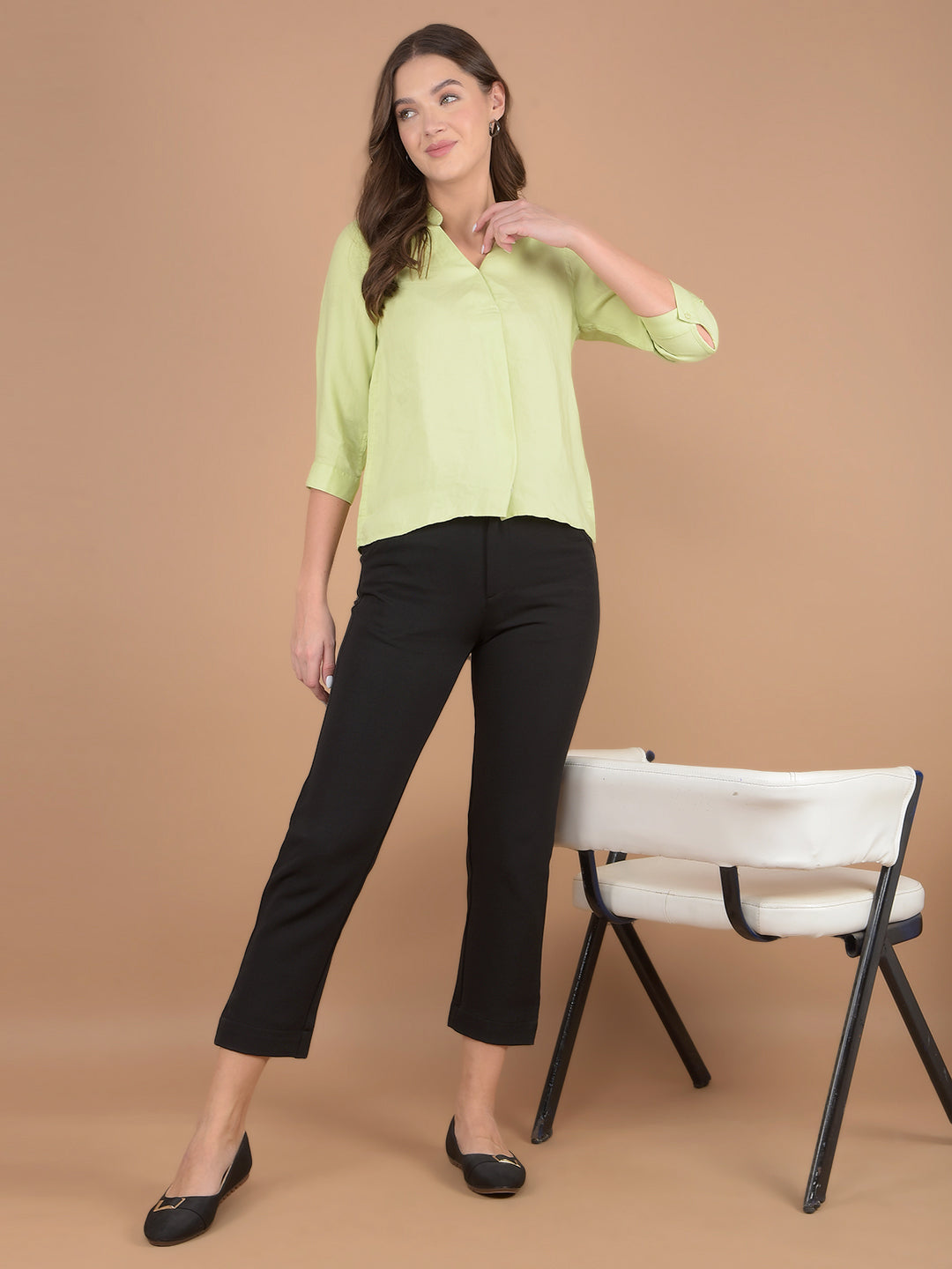 Black Straight Stretchable Trousers-Women Trousers-Crimsoune Club