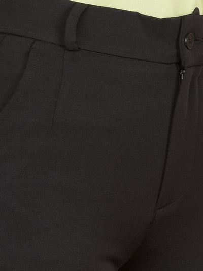 Black Straight Stretchable Trousers-Women Trousers-Crimsoune Club