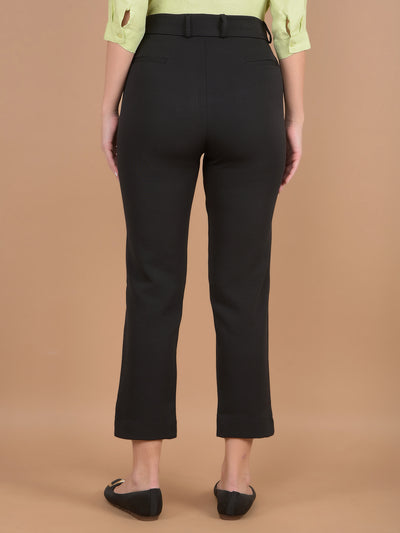 Black Straight Stretchable Trousers-Women Trousers-Crimsoune Club