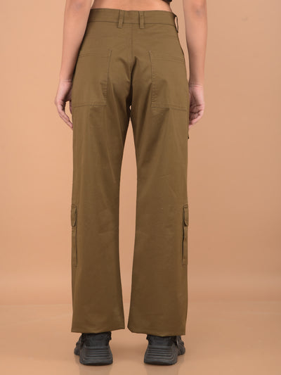 Brown Loose Fit Cargo Trousers-Women Trousers-Crimsoune Club