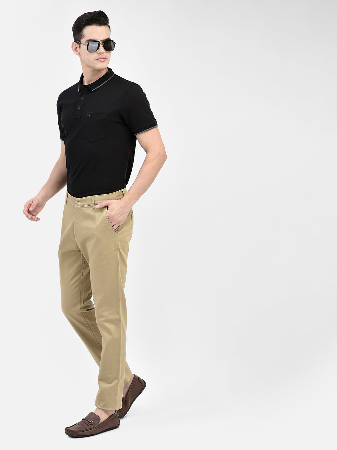 Beige Chinos Trousers-Men Trousers-Crimsoune Club