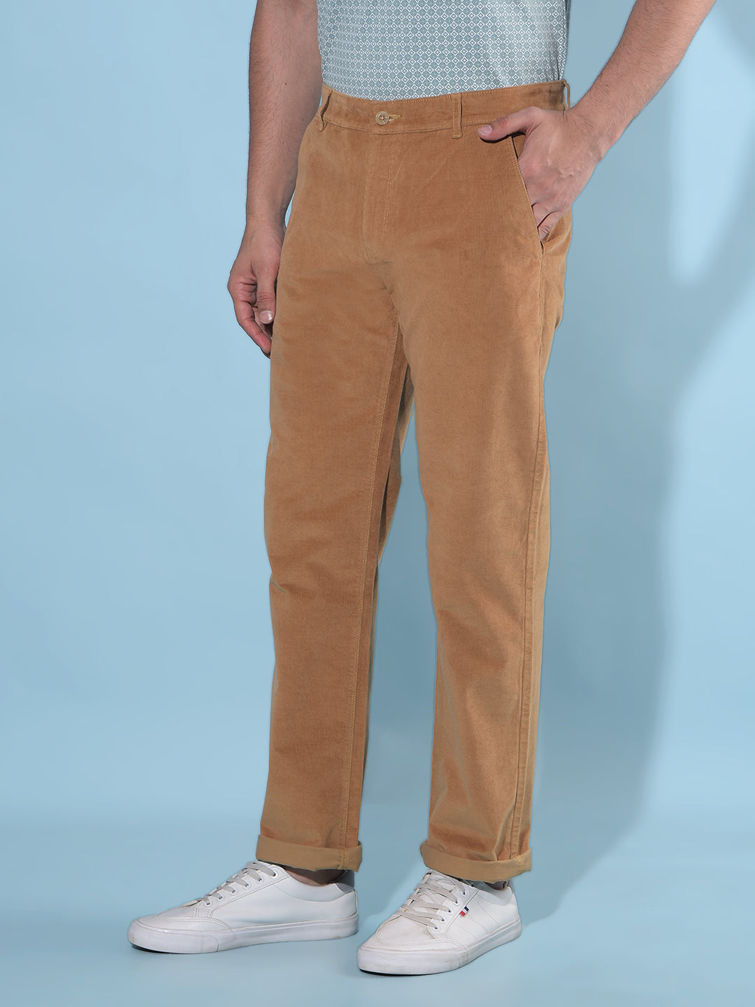 Beige Straight Stretchable Trousers-Men Trousers-Crimsoune Club