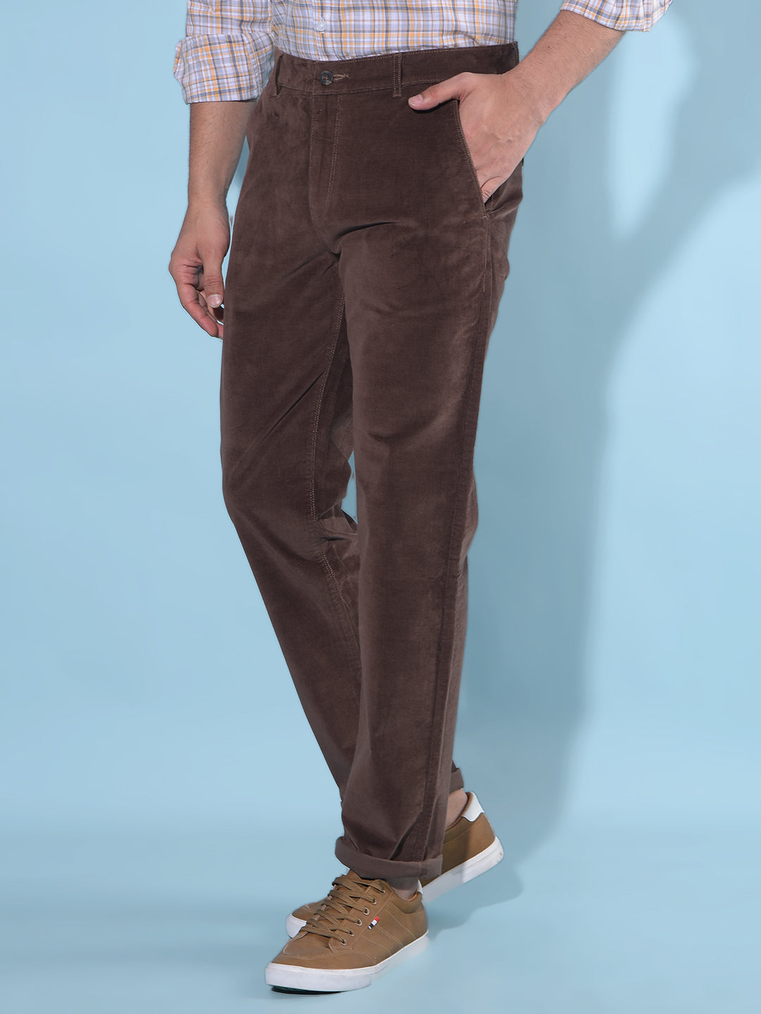 Brown Straight Stretchable Trousers-Men Trousers-Crimsoune Club