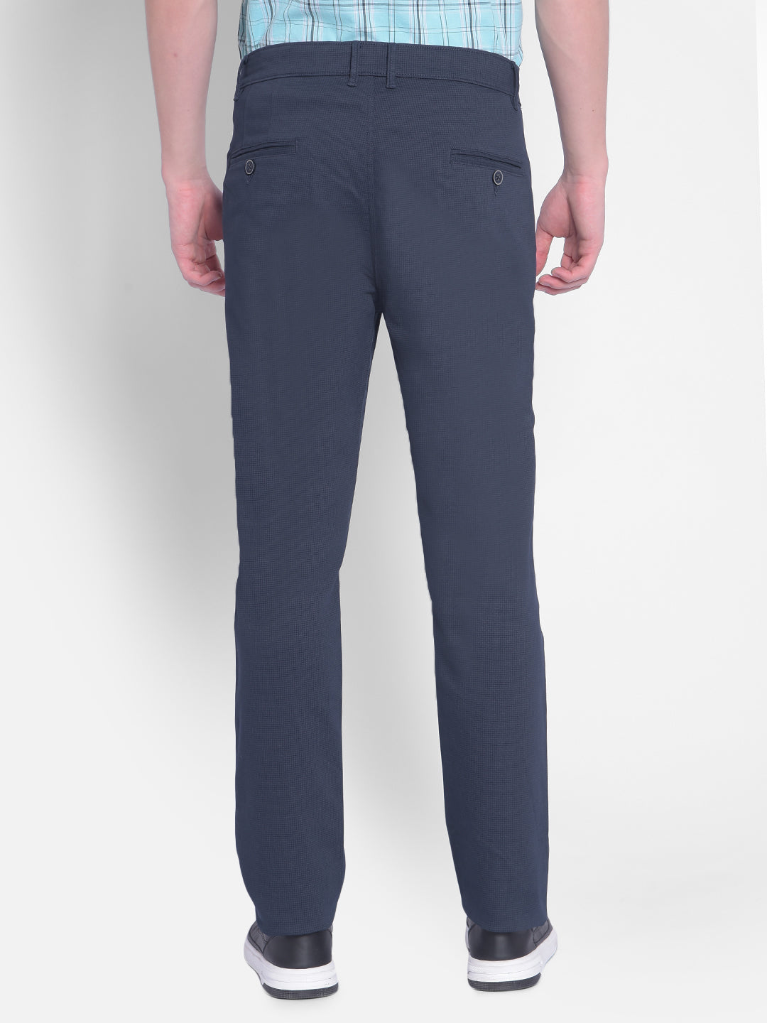 Navy Blue Checked Trousers-Men Trousers-Crimsoune Club