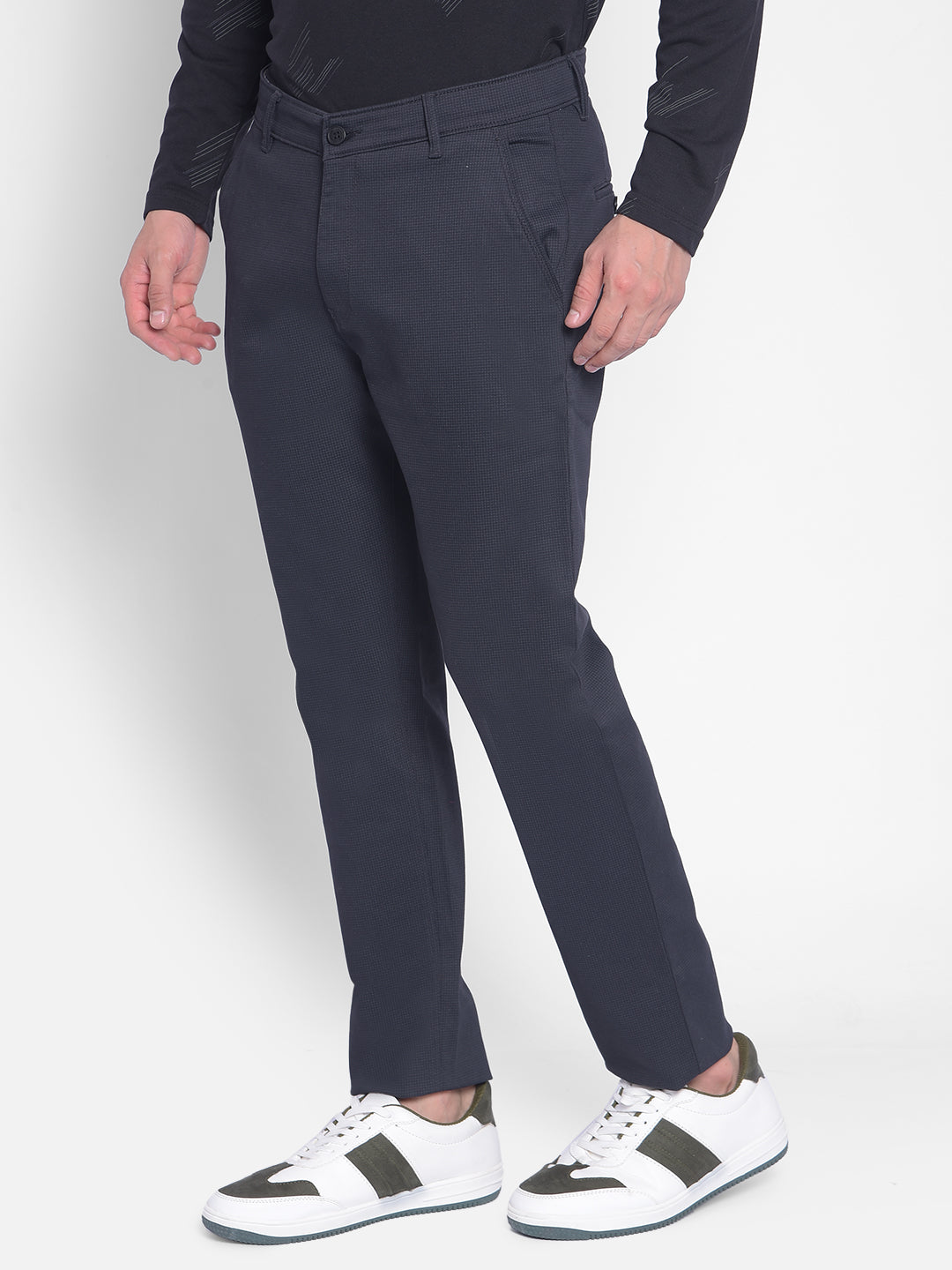Navy Blue Printed Trouser-Men Jeans-Crimsoune Club