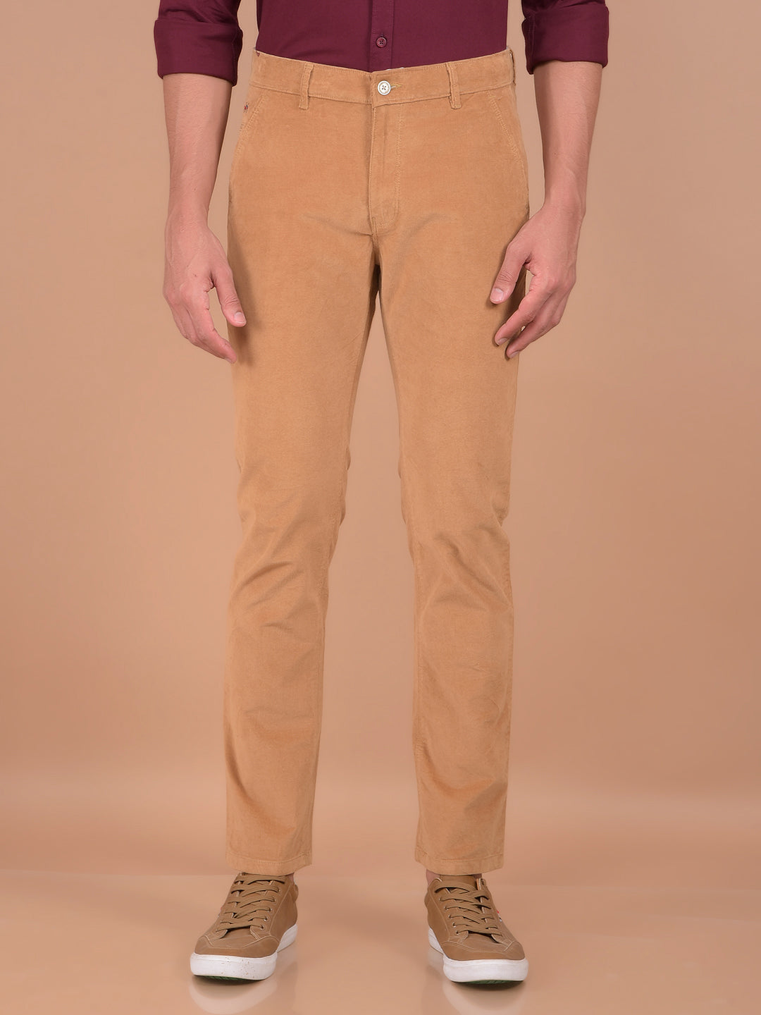 Khaki Corduroy Trousers-Men Trousers-Crimsoune Club