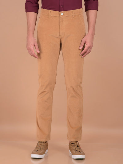 Khaki Corduroy Trousers-Men Trousers-Crimsoune Club