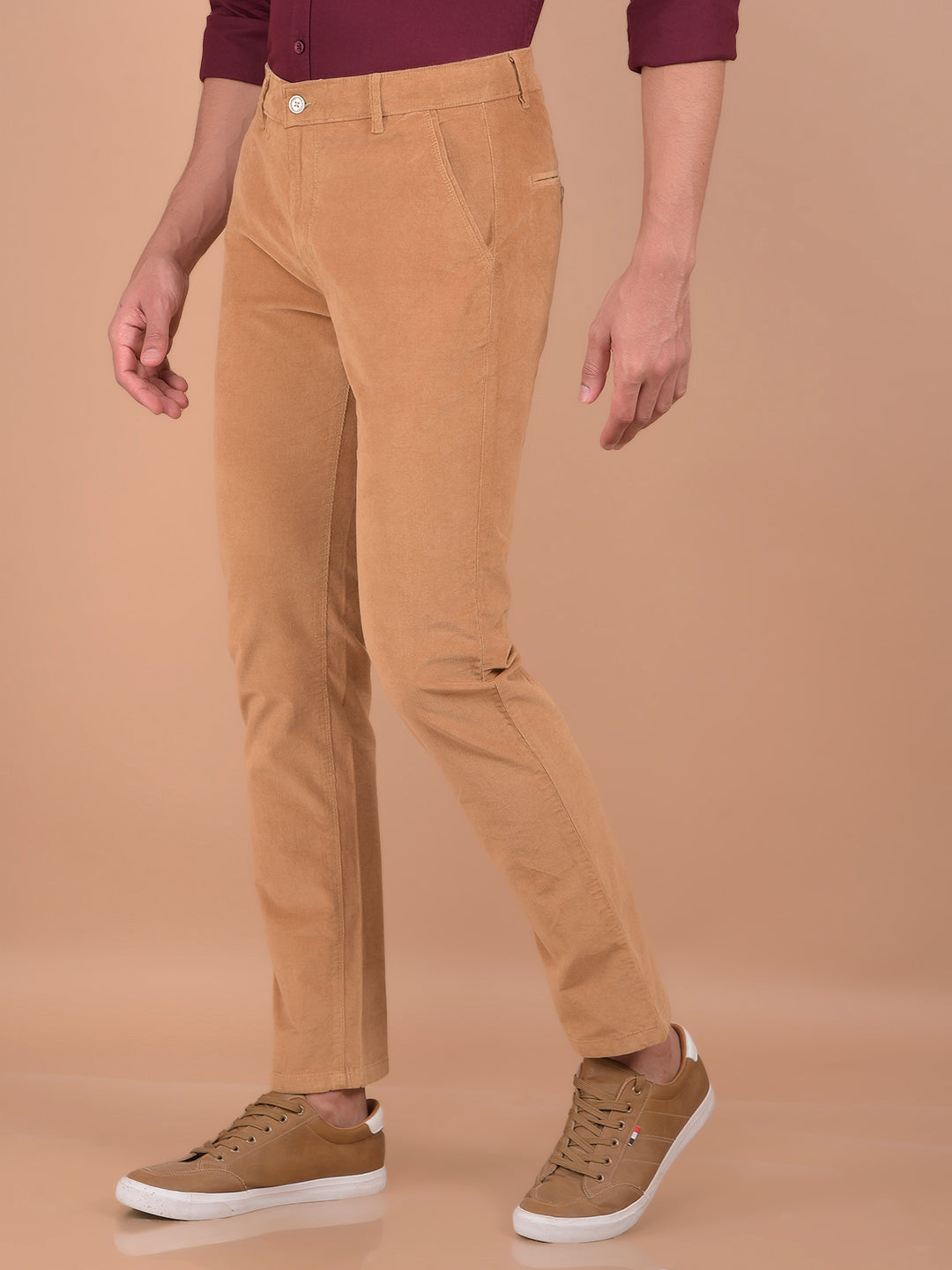 Khaki Corduroy Trousers-Men Trousers-Crimsoune Club