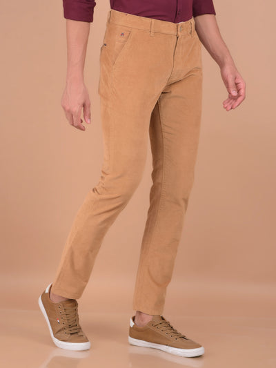 Khaki Corduroy Trousers-Men Trousers-Crimsoune Club