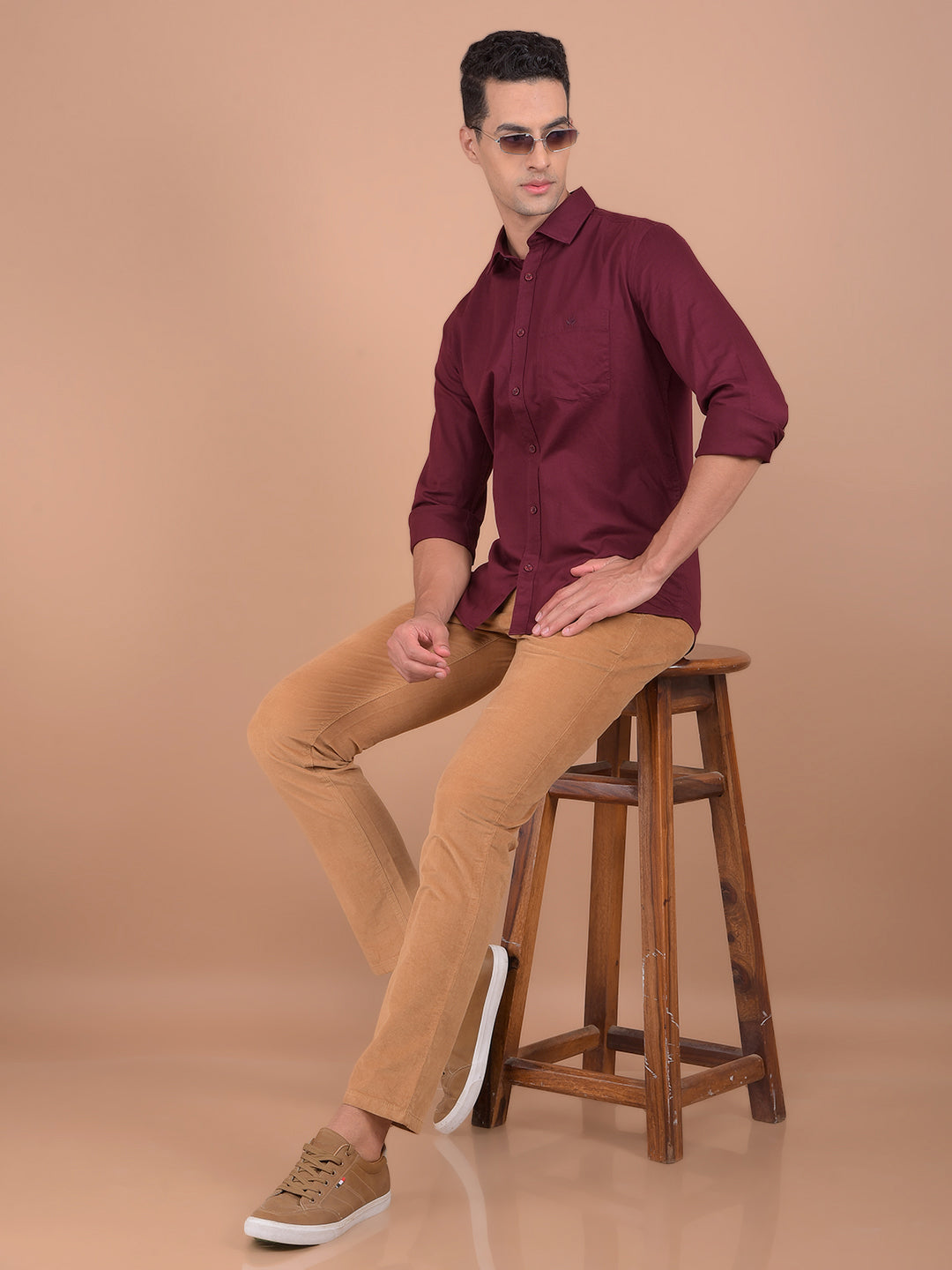 Khaki Corduroy Trousers-Men Trousers-Crimsoune Club