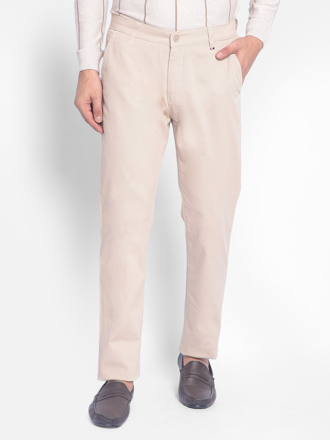 Beige Solid Trousers-Men Trousers-Crimsoune Club