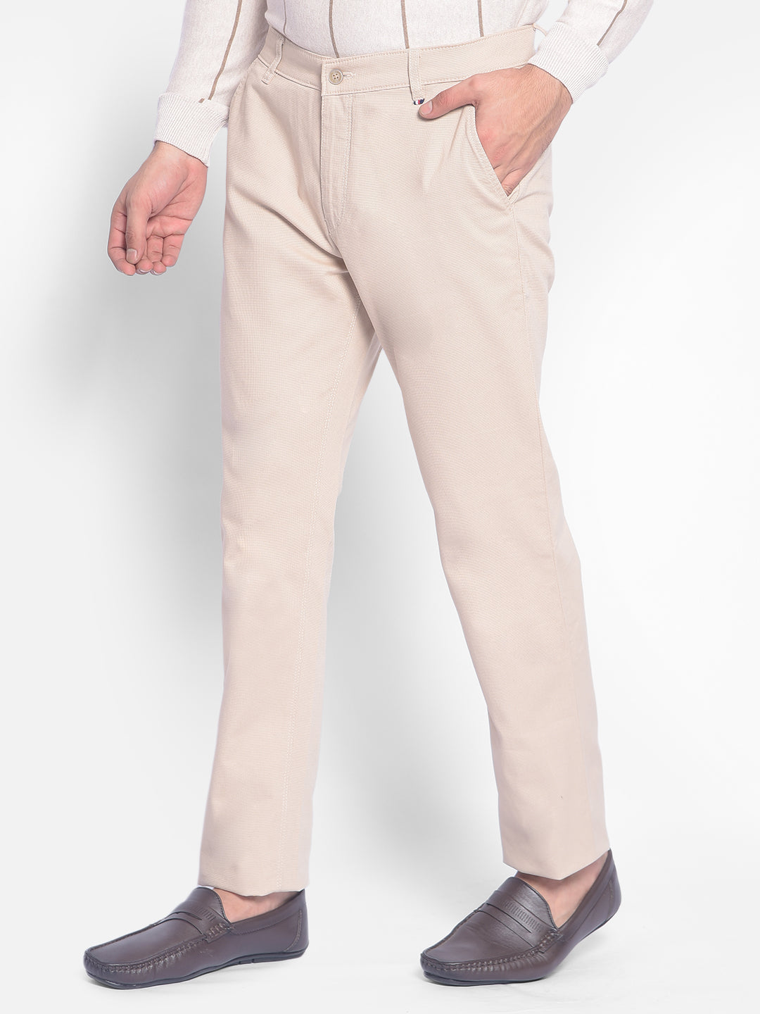 Beige Solid Trousers-Men Trousers-Crimsoune Club