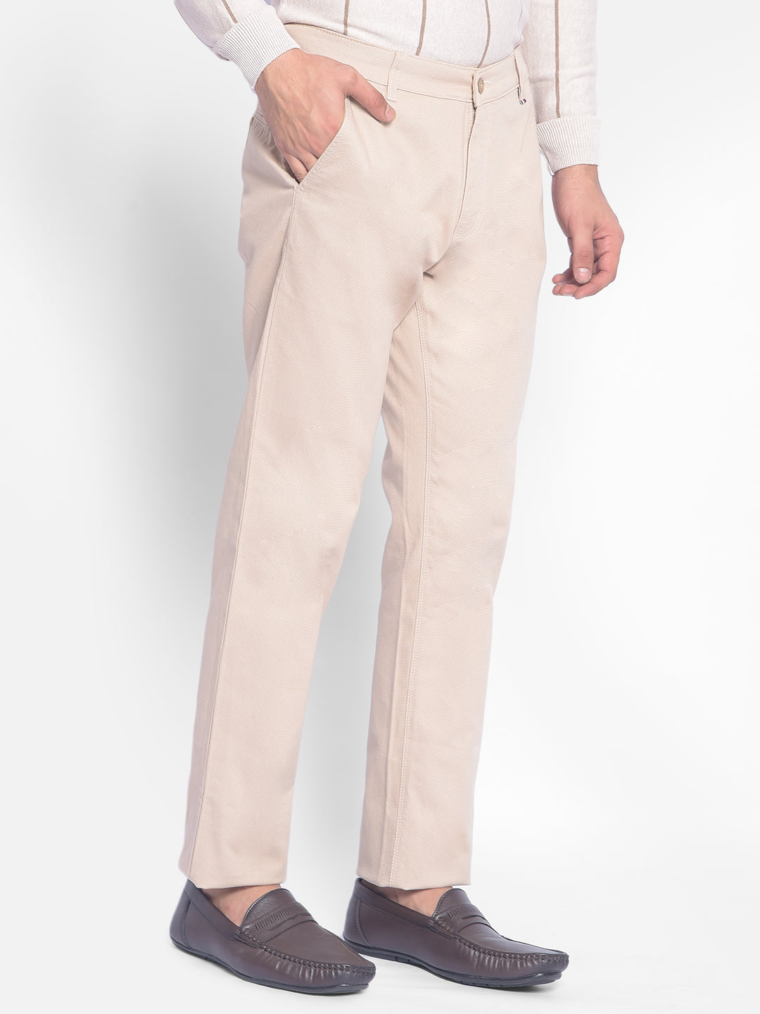 Beige Solid Trousers-Men Trousers-Crimsoune Club