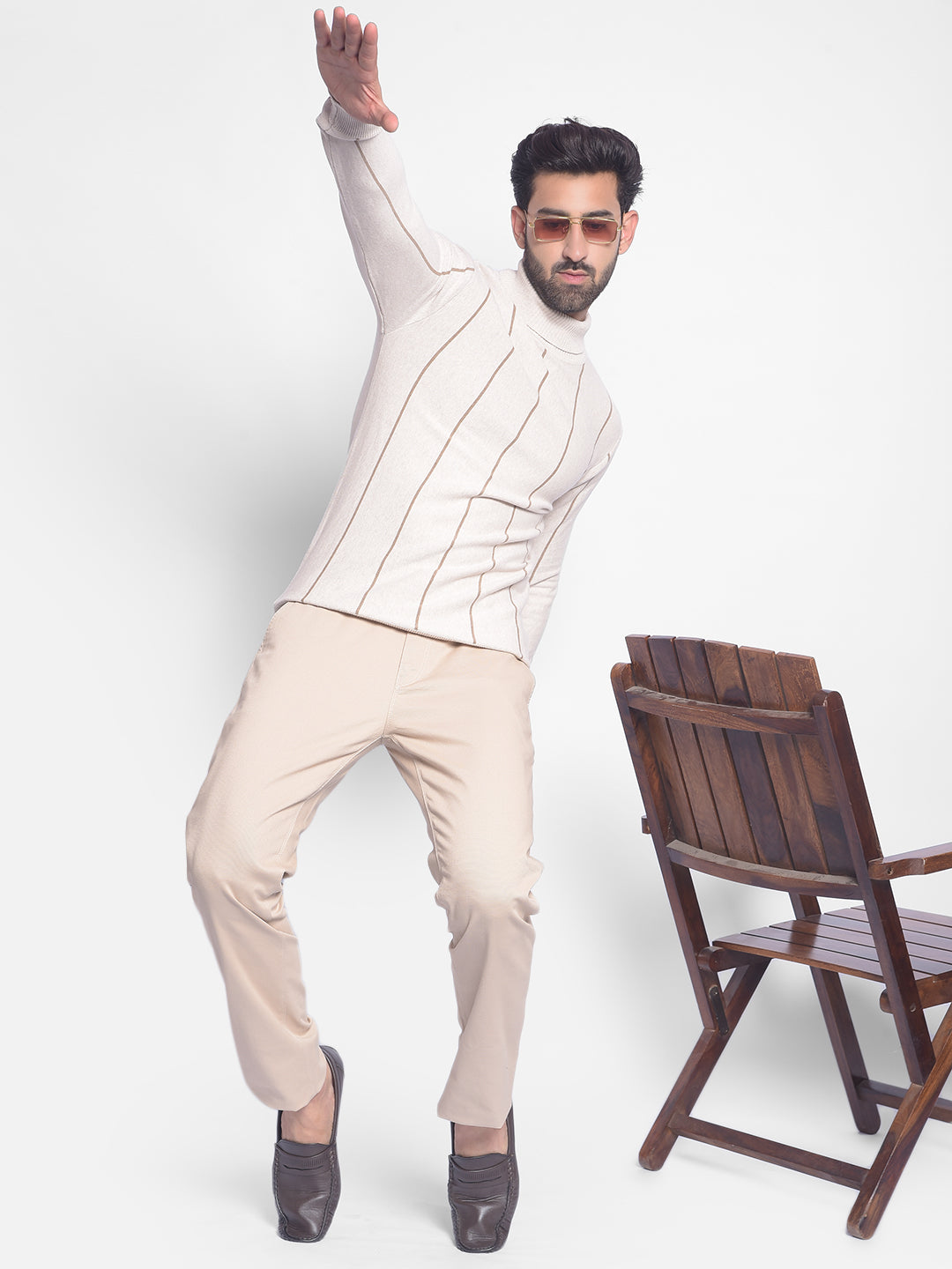 Beige Solid Trousers-Men Trousers-Crimsoune Club