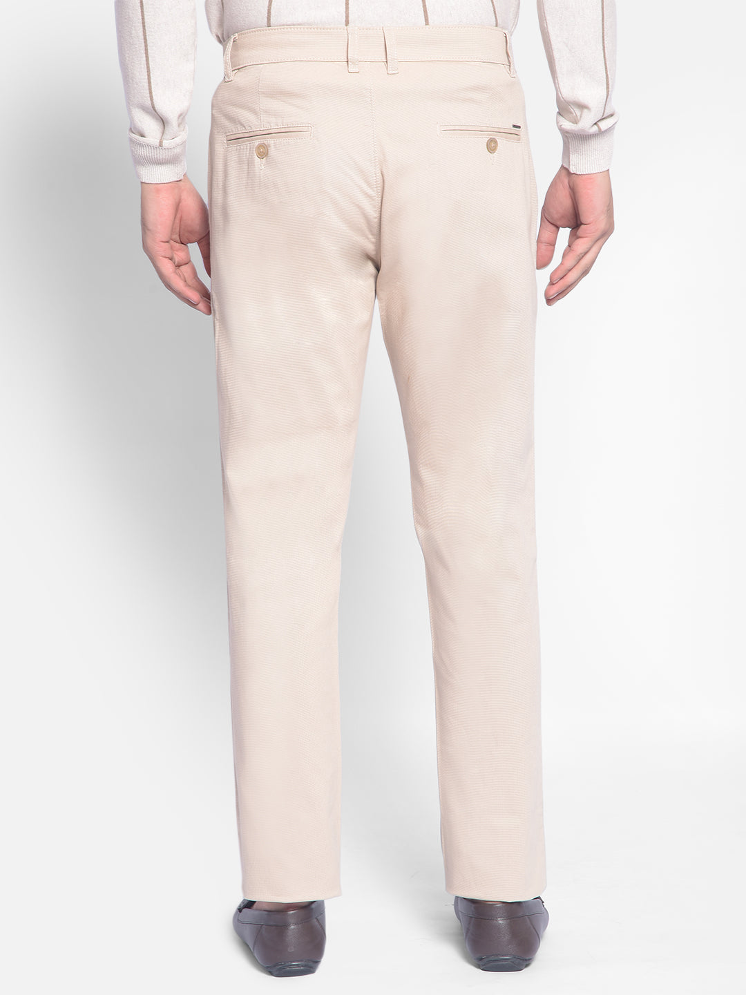 Beige Solid Trousers-Men Trousers-Crimsoune Club