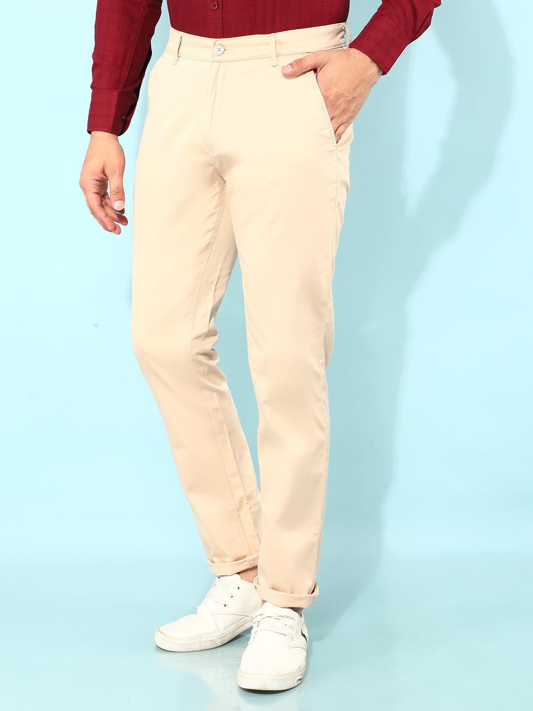 Beige Trousers-Men Trousers-Crimsoune Club