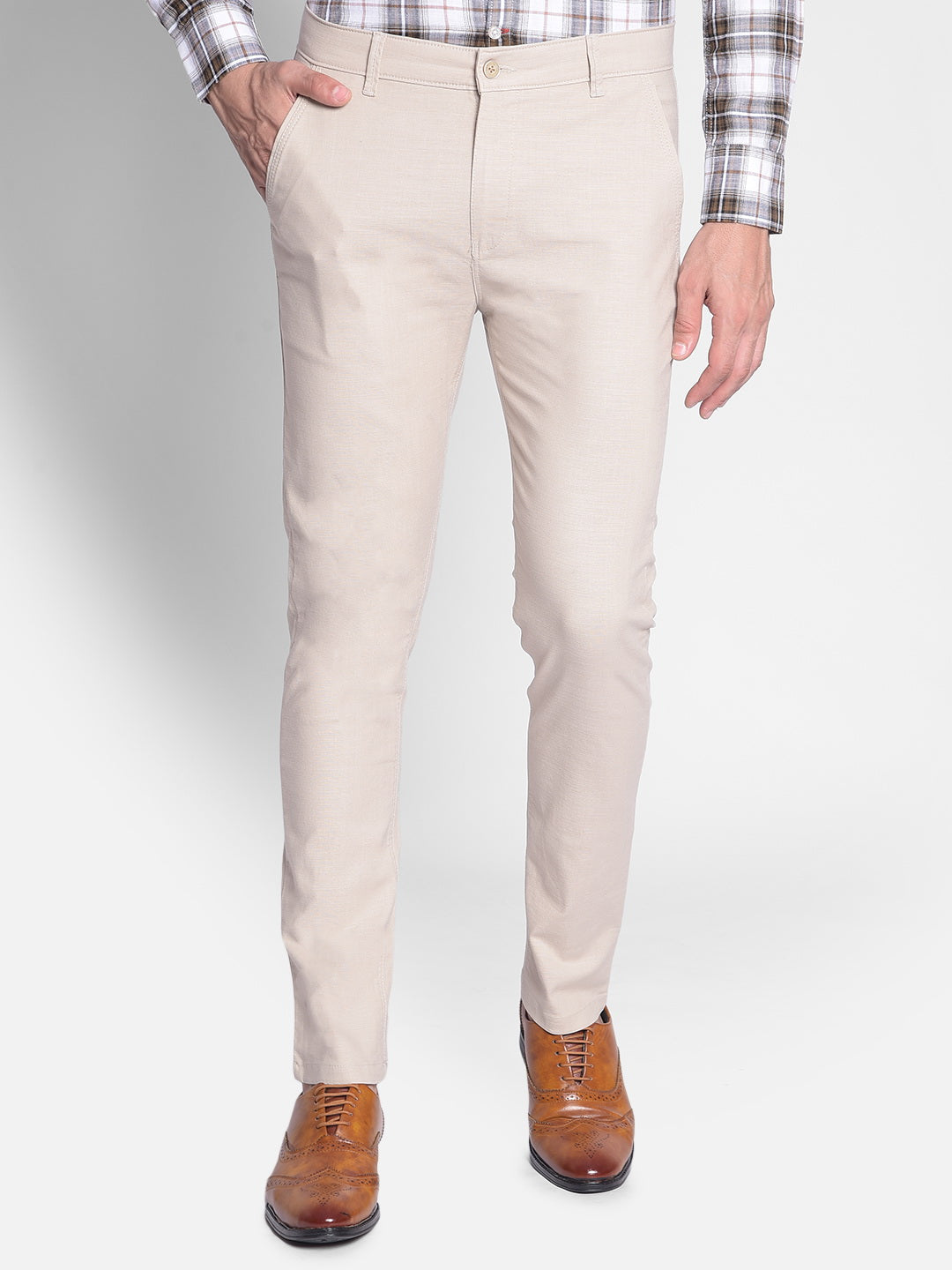 Beige Trousers-Men Trousers-Crimsoune Club