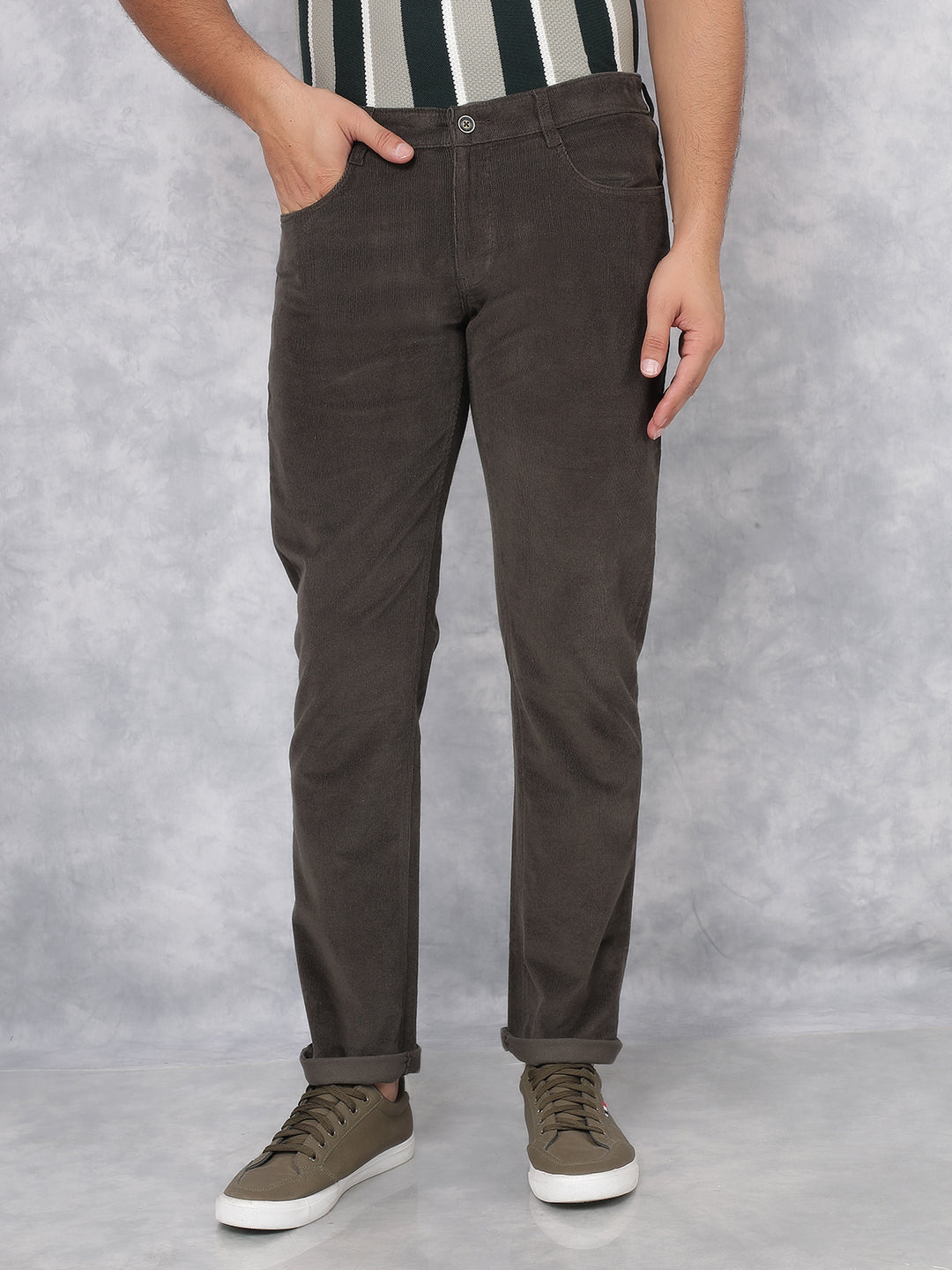 Olive Corduroy Trousers-Men Trousers-Crimsoune Club