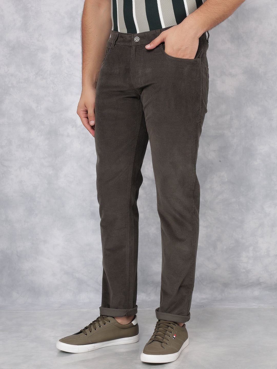 Olive Corduroy Trousers-Men Trousers-Crimsoune Club