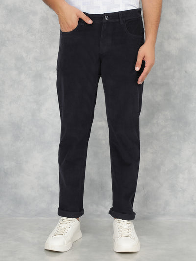 Navy Blue Corduroy Trousers-Men Trousers-Crimsoune Club