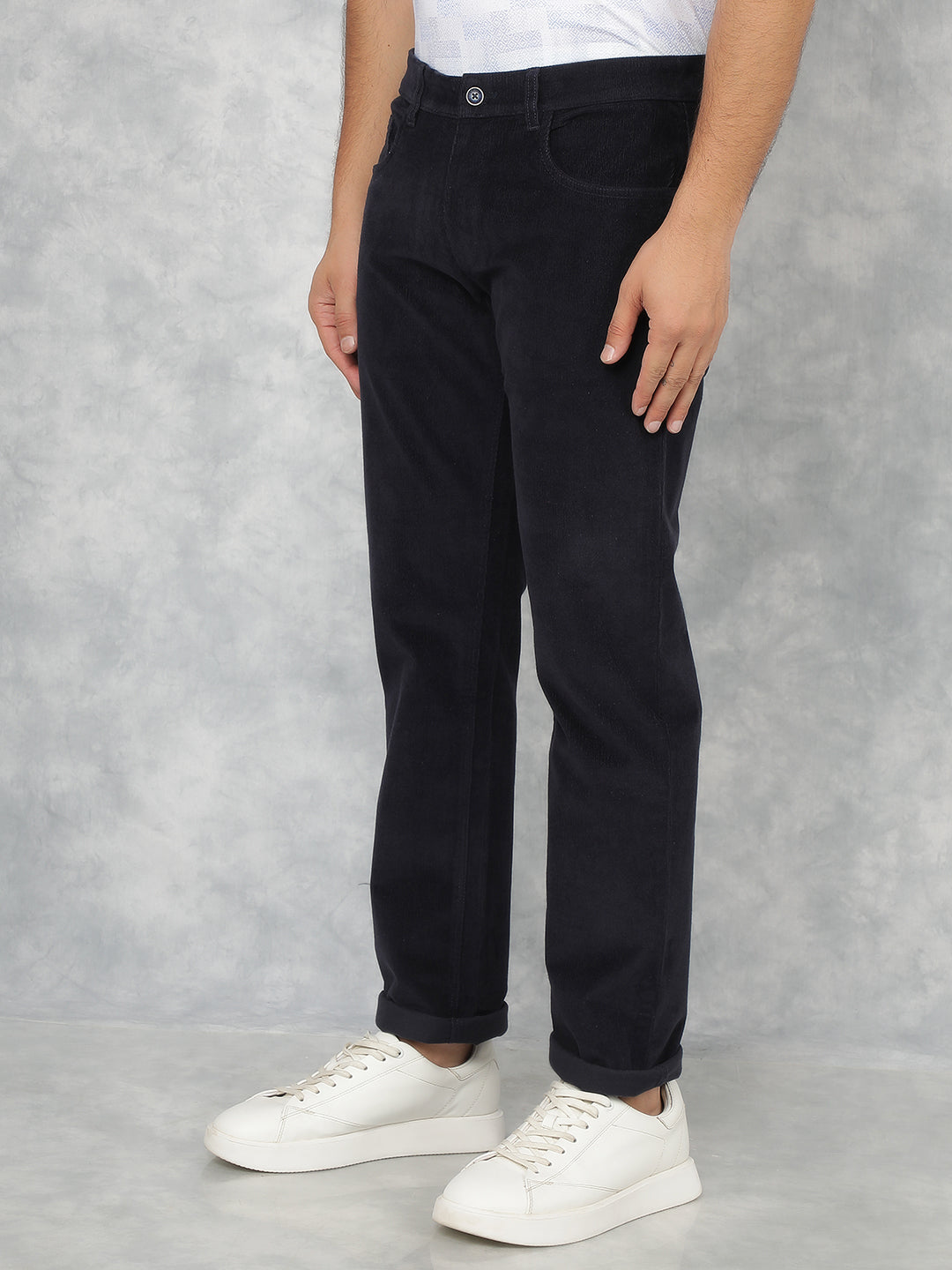 Navy Blue Corduroy Trousers-Men Trousers-Crimsoune Club