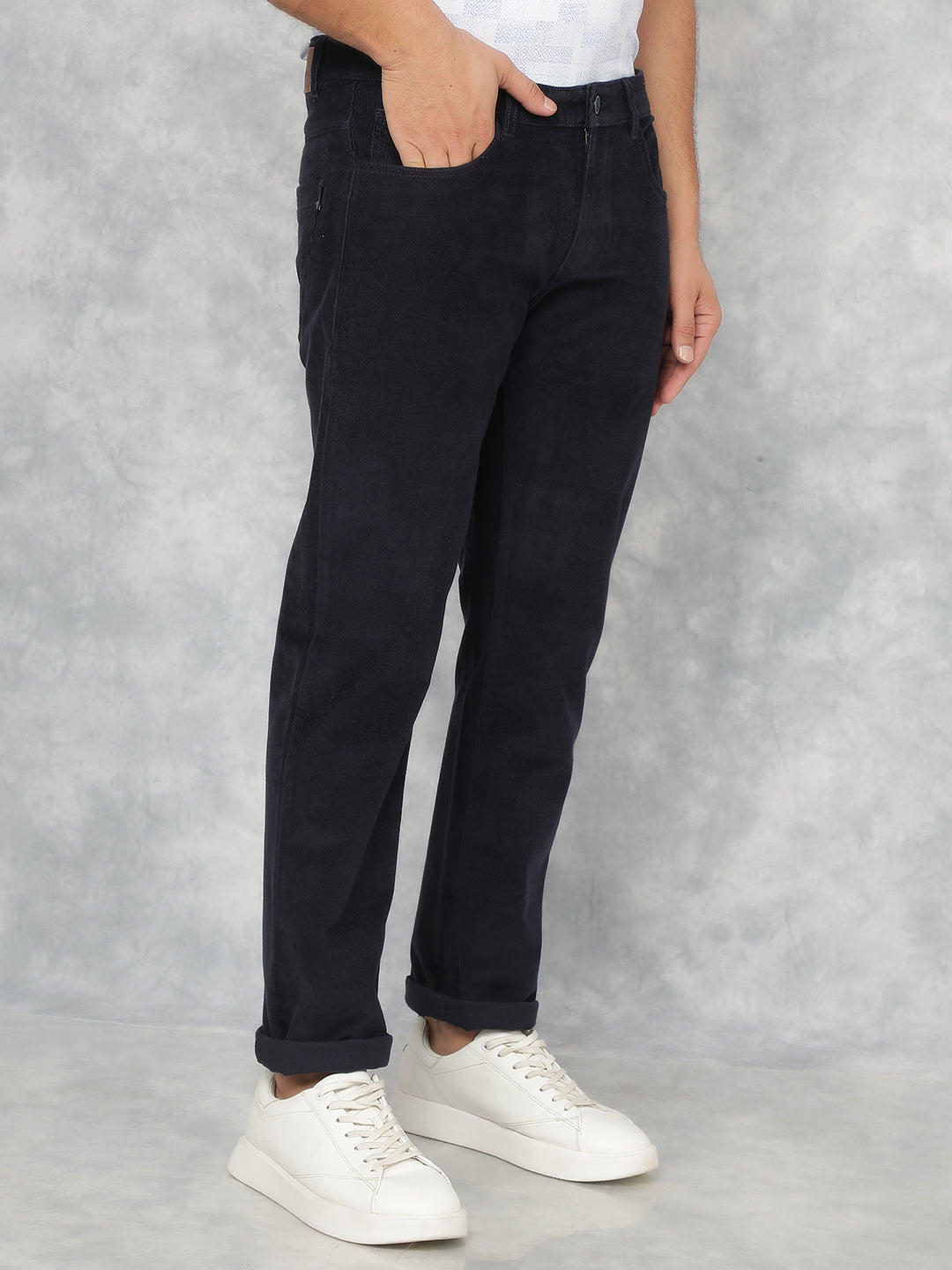 Navy Blue Corduroy Trousers-Men Trousers-Crimsoune Club