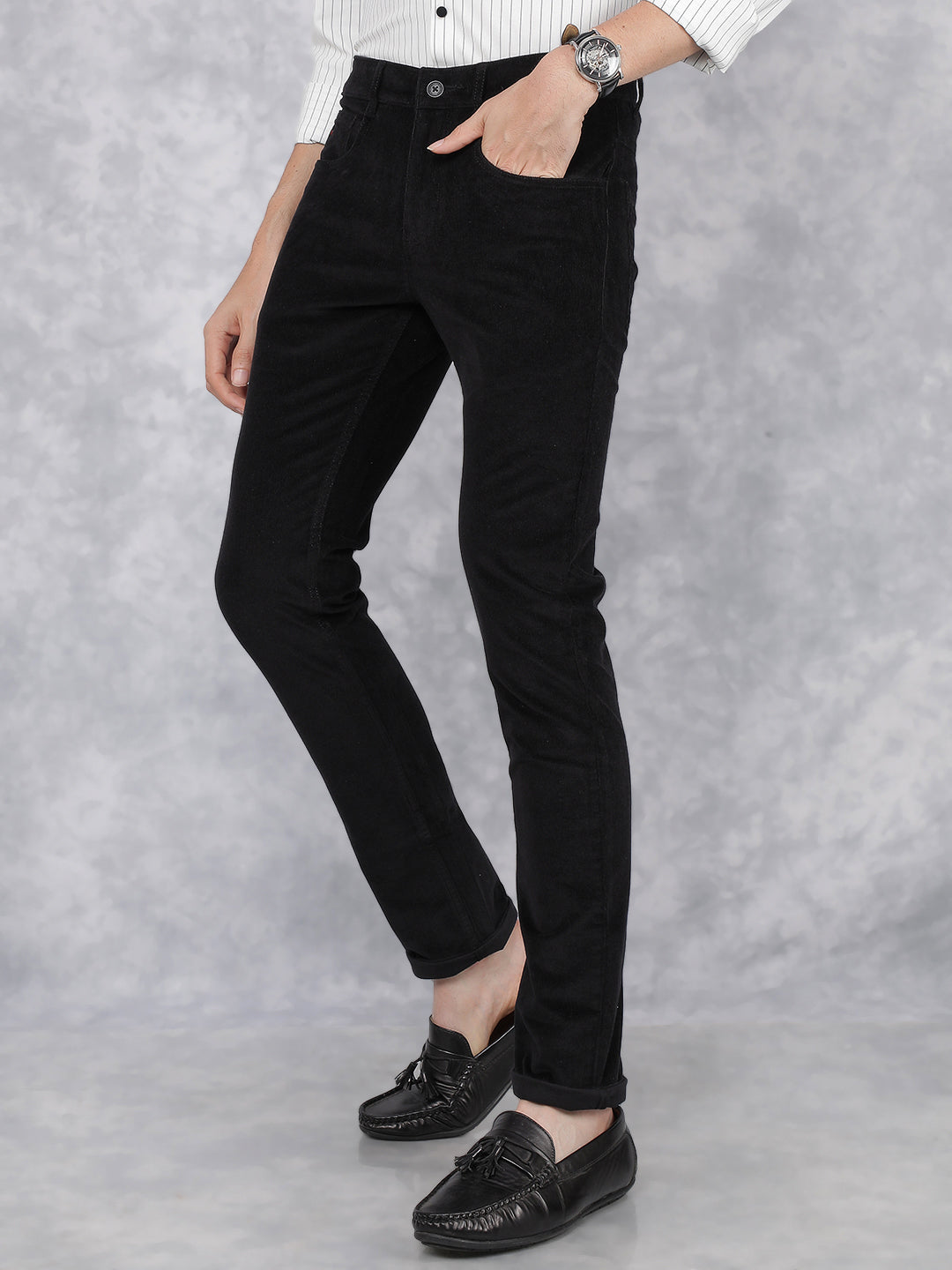 Black Corduroy Trousers-Men Trousers-Crimsoune Club