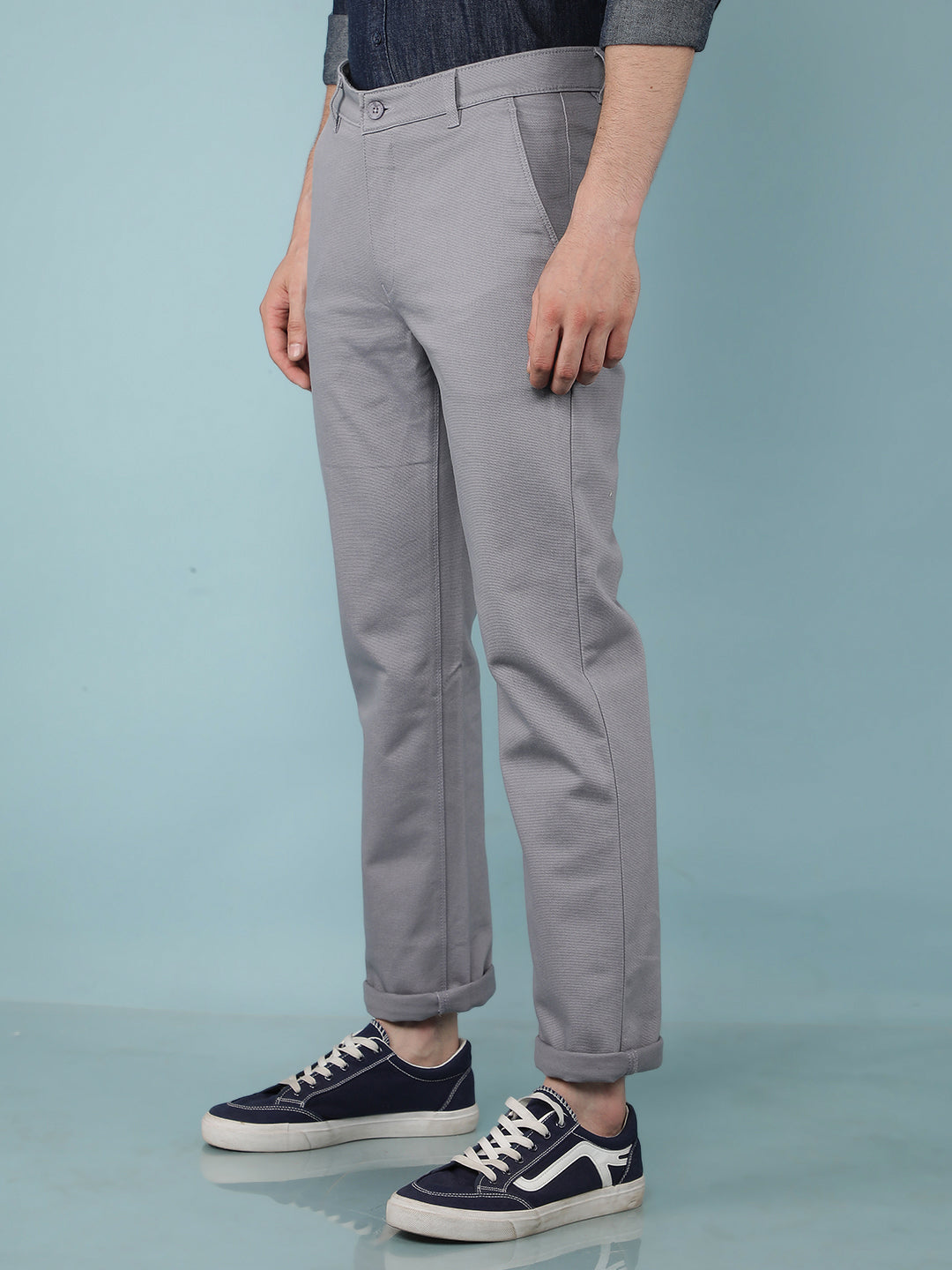 Grey Printed Dobby Straight Trousers-Men Trousers-Crimsoune Club