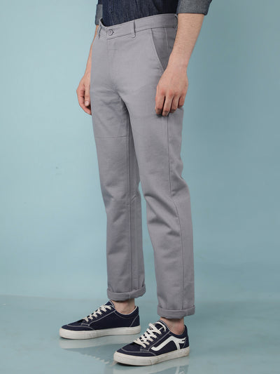 Grey Printed Dobby Straight Trousers-Men Trousers-Crimsoune Club