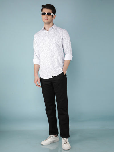 Black Printed Dobby Straight Trousers-Men Trousers-Crimsoune Club