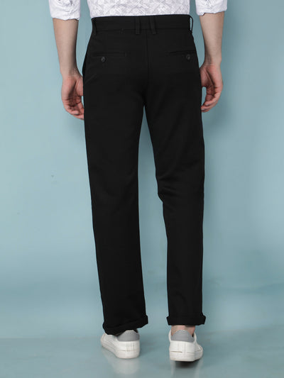 Black Printed Dobby Straight Trousers-Men Trousers-Crimsoune Club