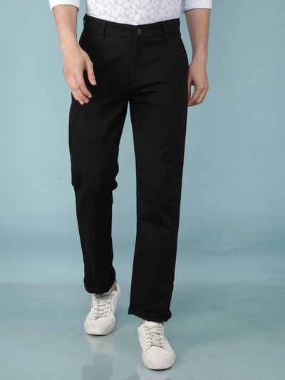 Black Printed Dobby Straight Trousers-Men Trousers-Crimsoune Club