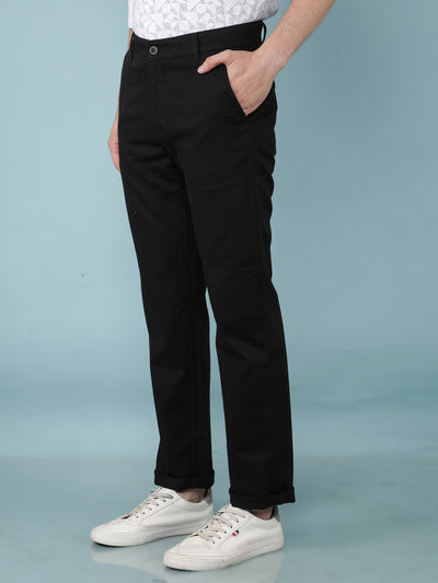 Black Printed Dobby Straight Trousers-Men Trousers-Crimsoune Club