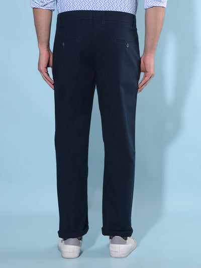 Navy Blue Straight Stretchable Trousers-Men Trousers-Crimsoune Club