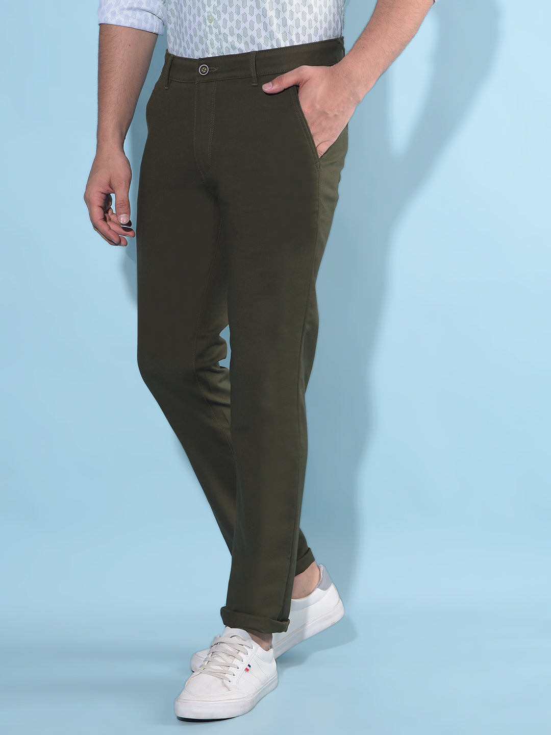 Olive Stretchable Trousers-Men Trousers-Crimsoune Club