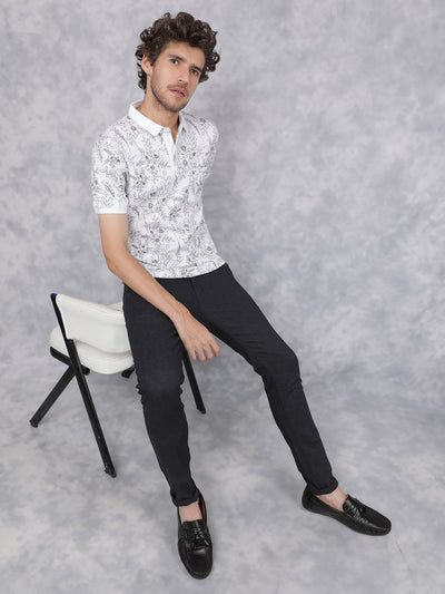 Black Printed Chinos Trousers-Men Trousers-Crimsoune Club