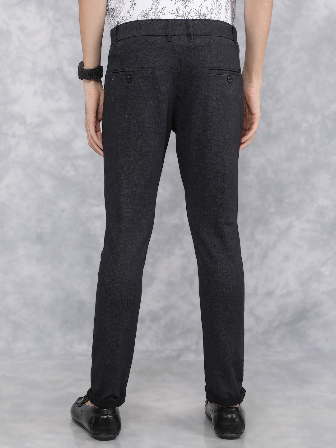 Black Printed Chinos Trousers-Men Trousers-Crimsoune Club