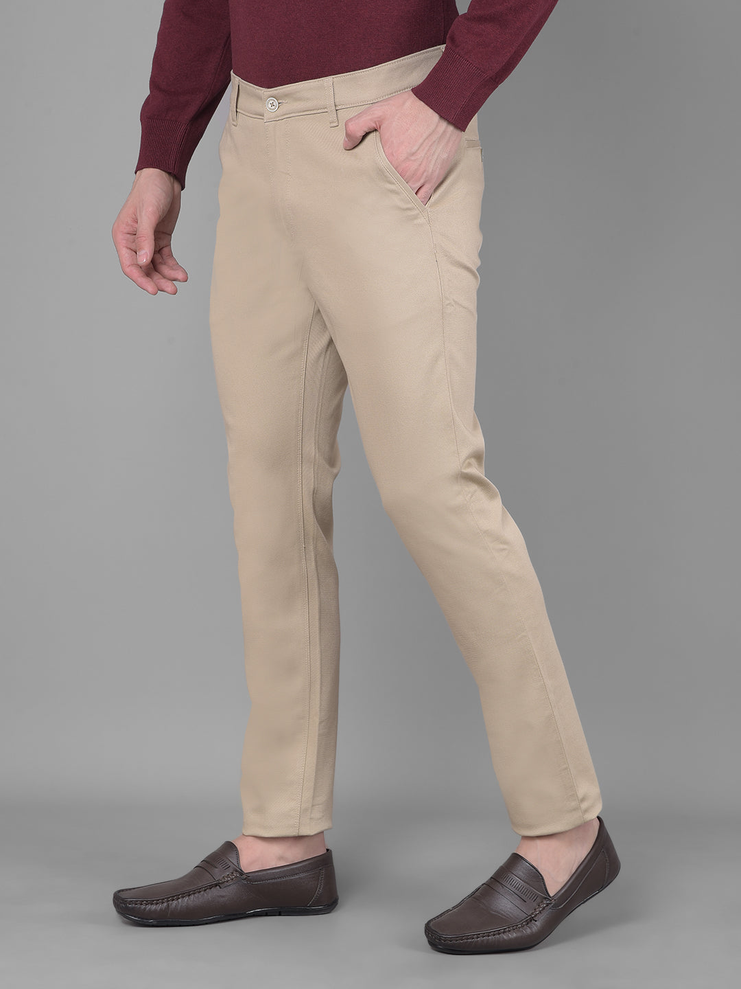 Beige Trousers-Men Trousers-Crimsoune Club