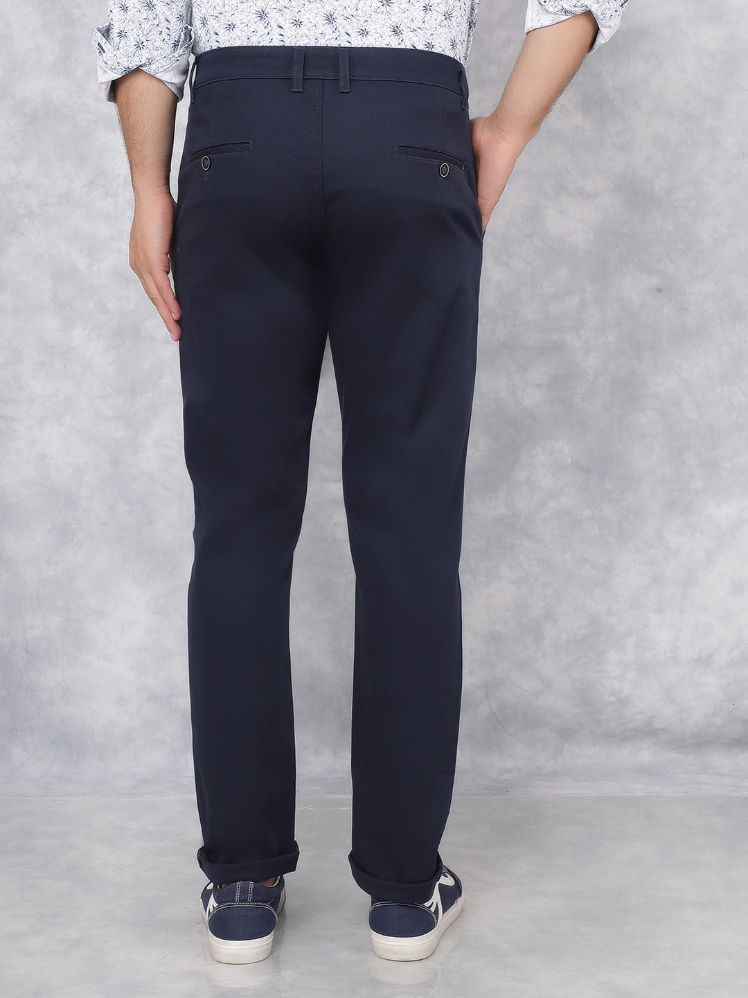 Navy Blue Printed Dobby Trousers-Men Trousers-Crimsoune Club