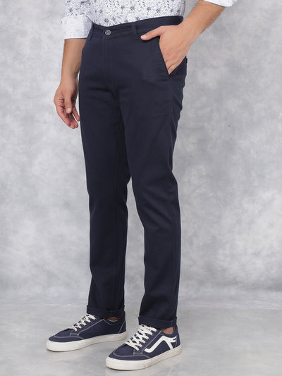 Navy Blue Printed Dobby Trousers-Men Trousers-Crimsoune Club