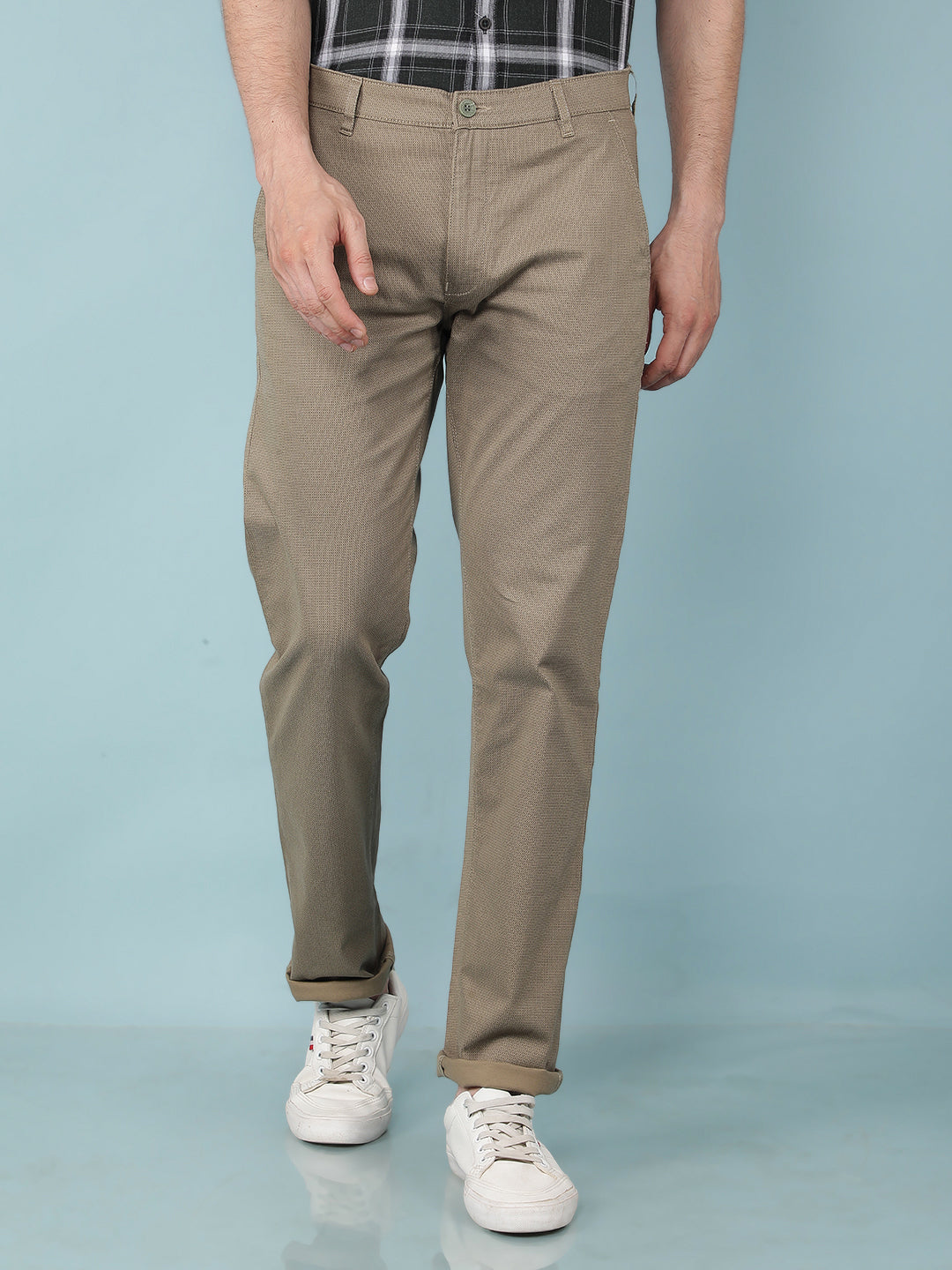 Olive Printed Chinos Straight Trousers-Men Trousers-Crimsoune Club