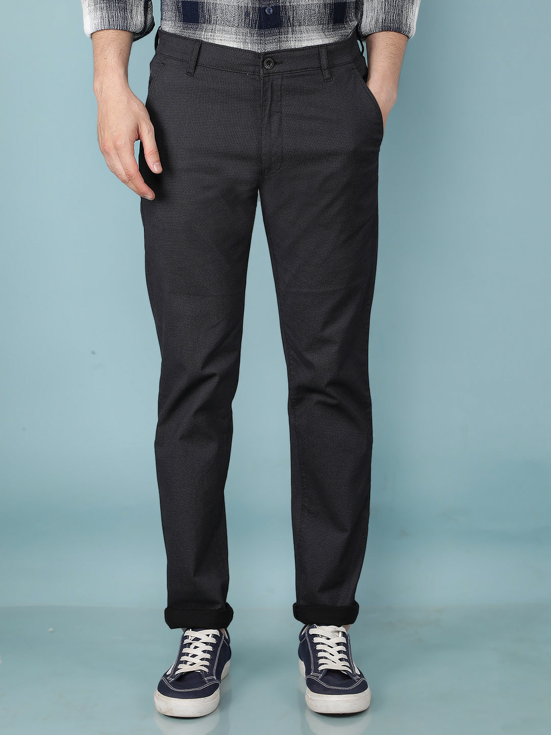 Black Printed Chinos Straight Trousers-Men Trousers-Crimsoune Club