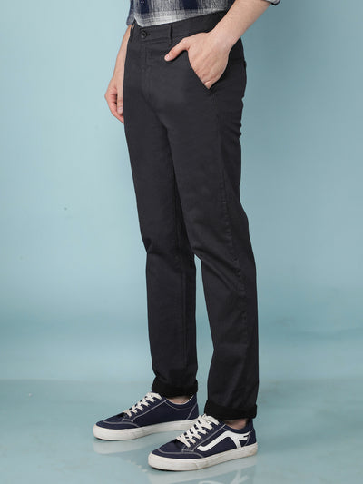 Black Printed Chinos Straight Trousers-Men Trousers-Crimsoune Club